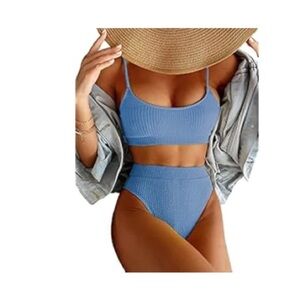 Blue Ribbed Bikini Set